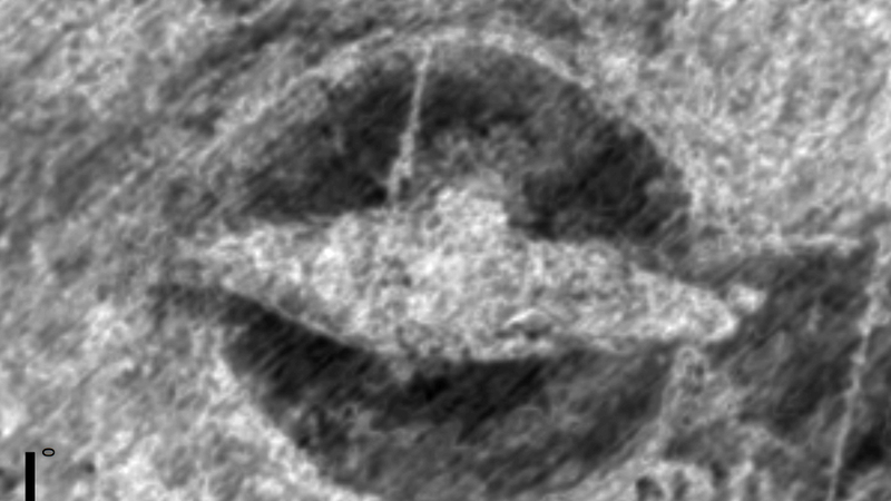 The buried ship as seen by ground-penetrating radar.